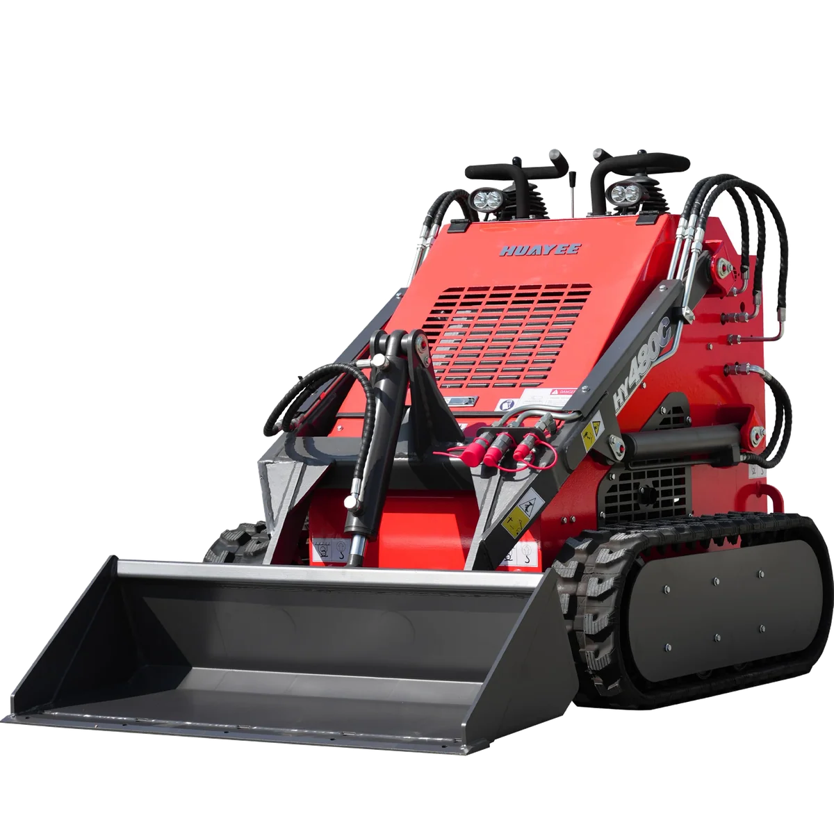 HUAYEE HY480C Mini Skid Steer Loader – 23HP V-Twin Gas Engine, Tracked, Stand-On Operation, Triple-Pump Triple-Valve System – Includes Bucket – Delivery & Unloading Included